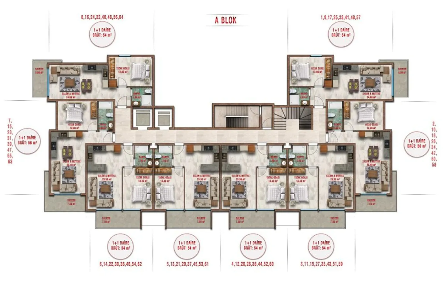 A Block floor plan, Çarşı 3